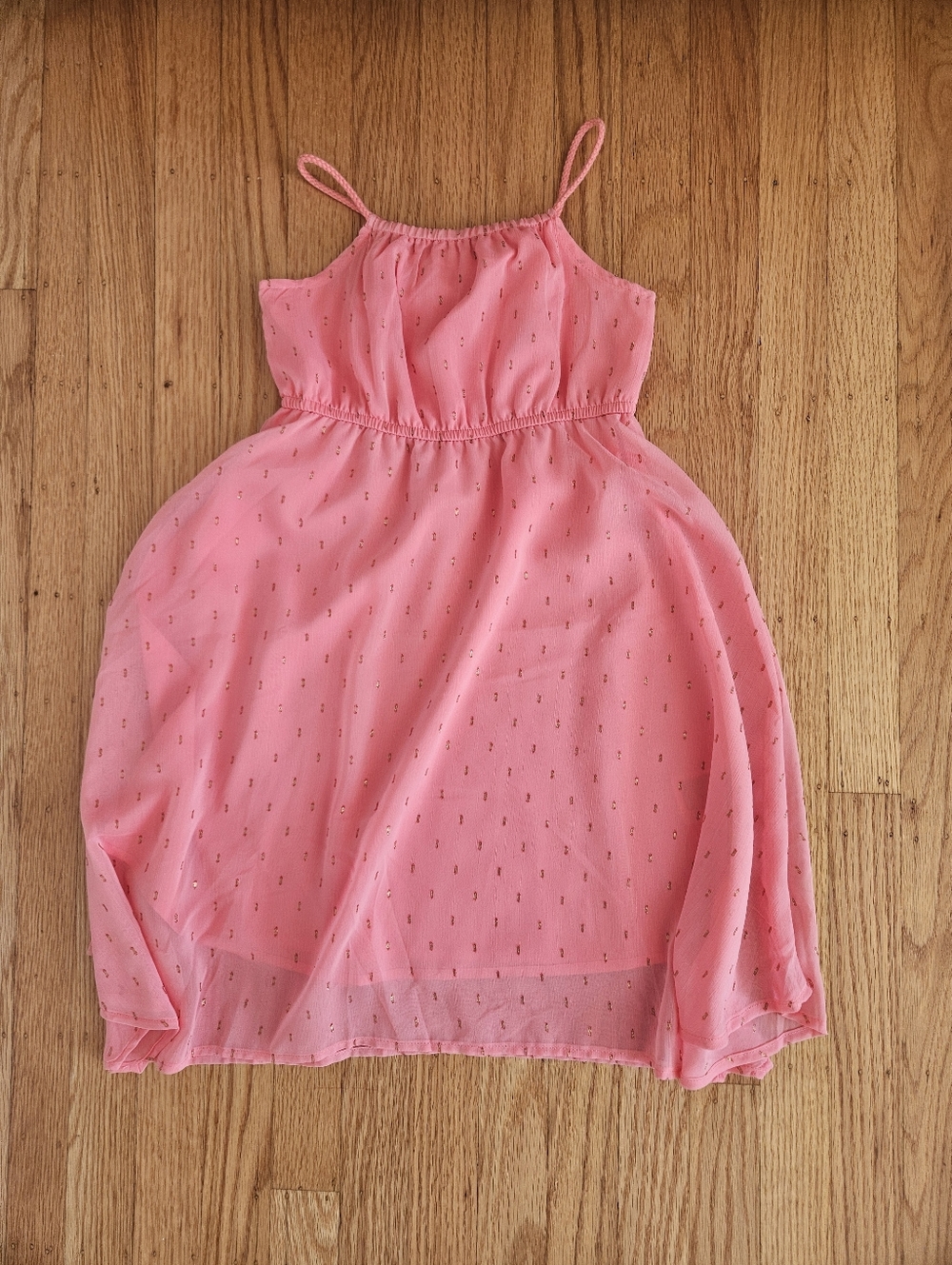 H&M Pink Midi Dress with Gold Embroidery Dots Size 6